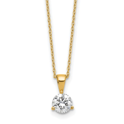 14k 7/8 carat Lab Grown Diamond VS/SI+ G+ Three Prong 18 inch Complete Solitaire Pendant Necklace