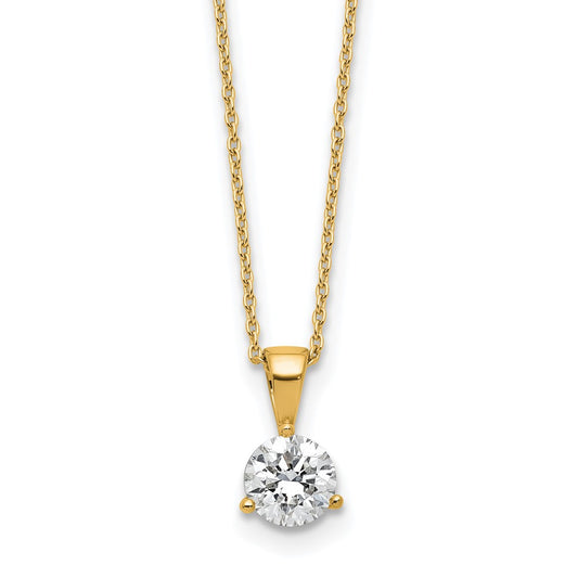 14k 7/8 carat Lab Grown Diamond VS/SI+ G+ Three Prong 18 inch Complete Solitaire Pendant Necklace