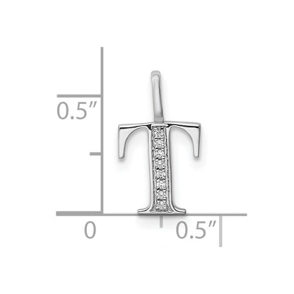 14K White Gold Diamond Letter T Initial Pendant