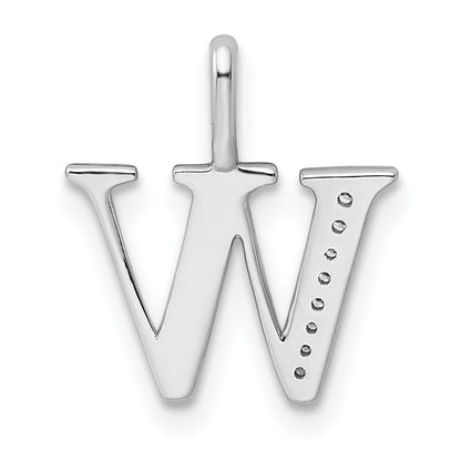 14K White Gold Diamond Letter W Initial Pendant