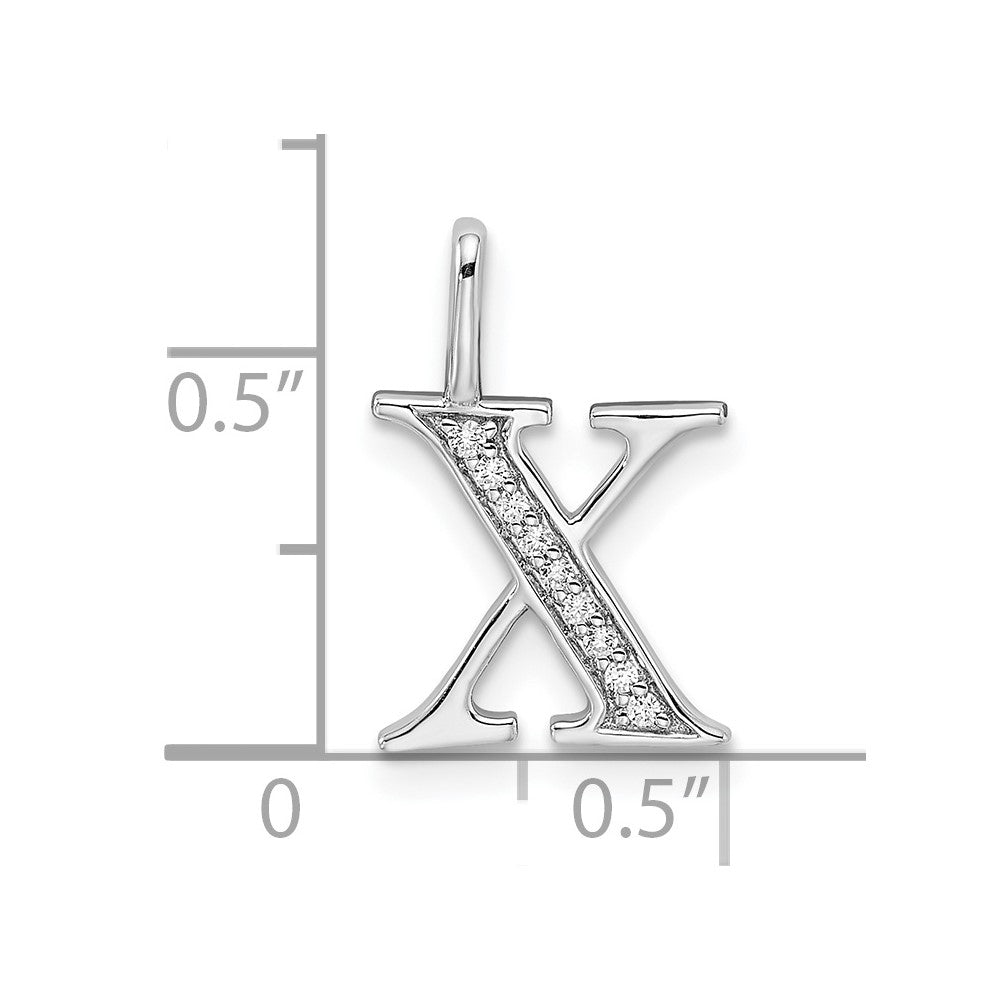 14k White Gold Diamond Letter X Initial Pendant