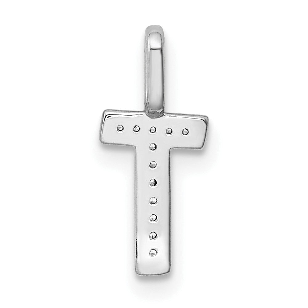 14K White Gold Diamond Letter T Initial Pendant