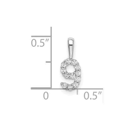 14k White Gold Diamond Number 9 Pendant