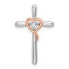 10K Two-tone White and Rose 1/20 carat Diamond Cross with Heart Center Chain Slide
