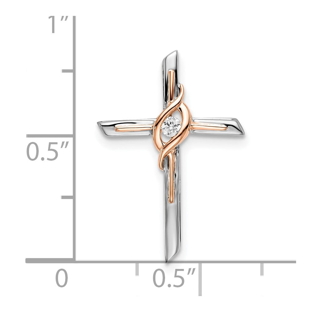 10K Two-tone White & Rose Diamond Cross Chain Slide