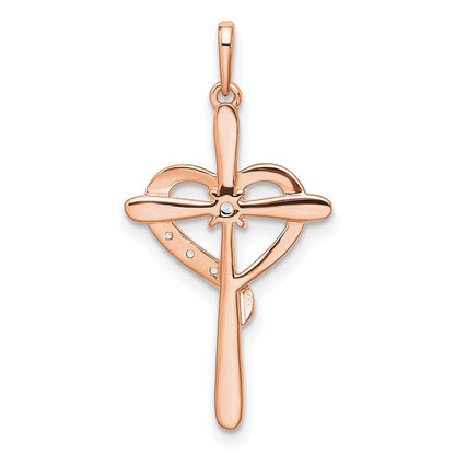 10K Rose Gold Diamond Cross with Heart Pendant