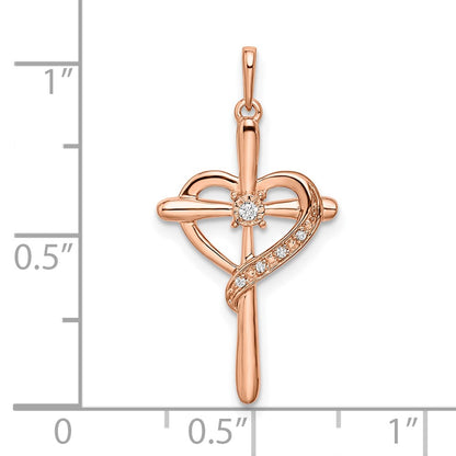 10K Rose Gold Diamond Cross with Heart Pendant