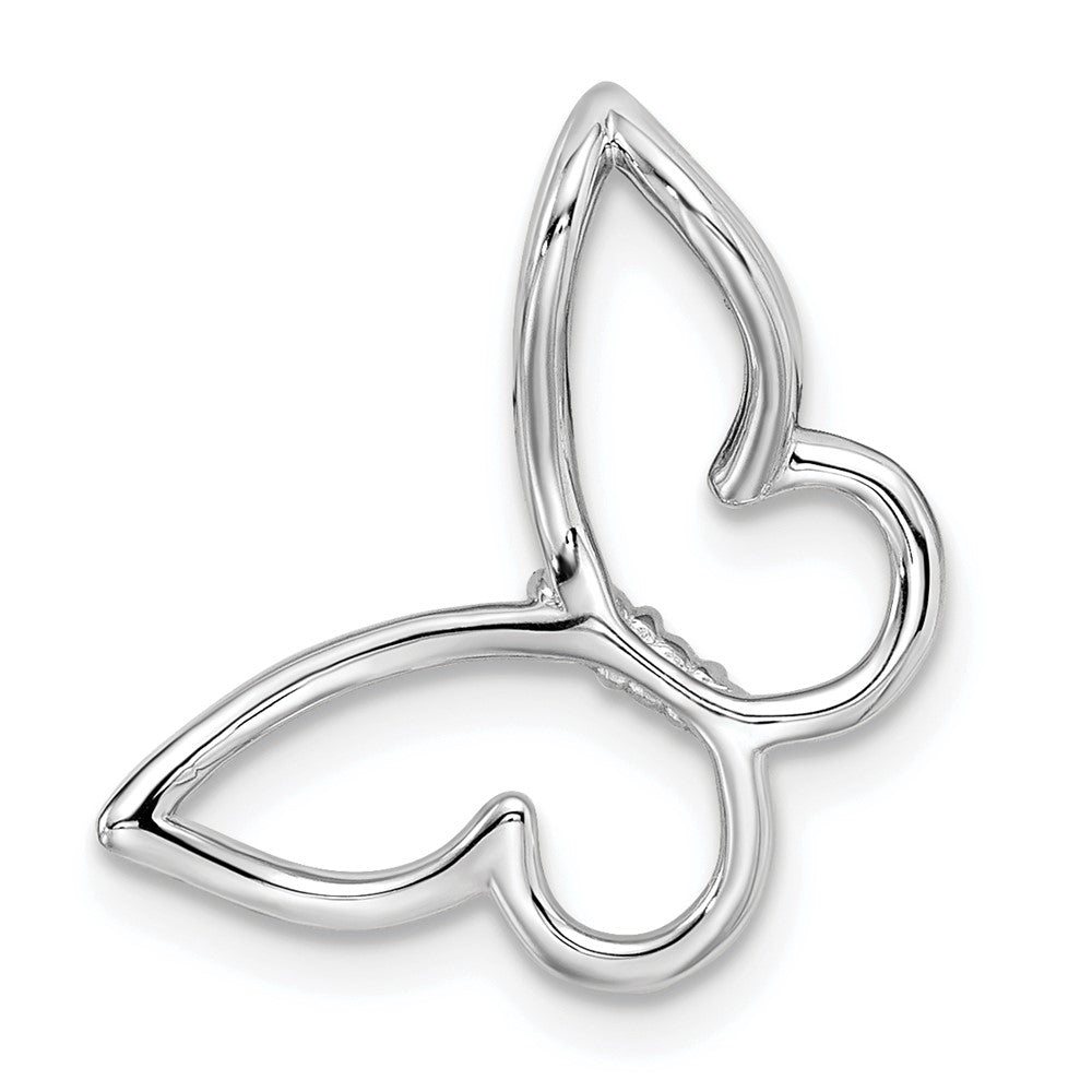 10k White Gold 1/20 carat Diamond Polished Butterfly Chain Slide