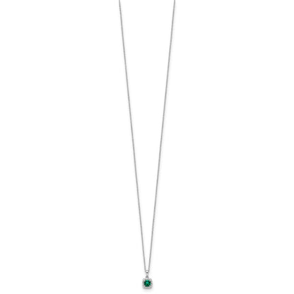 10k White Gold 1/10 carat Lab Grown Diamond VS/SI+ G+ and Created Emerald Complete 18 inch Pendant Necklace