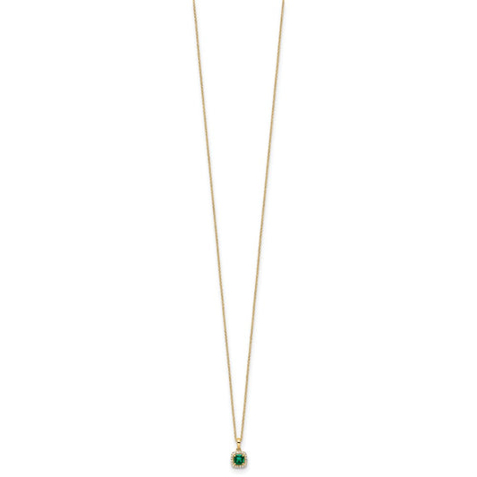10k 1/10 carat Lab Grown Diamond VS/SI+ G+ and Created Emerald Complete 18 inch Pendant Necklace