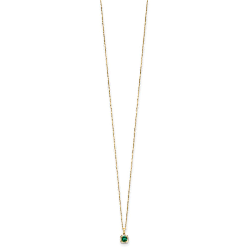 10k 1/10 carat Lab Grown Diamond VS/SI+ G+ and Created Emerald Complete 18 inch Pendant Necklace