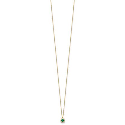 10k 1/10 carat Lab Grown Diamond VS/SI+ G+ and Created Emerald Complete 18 inch Pendant Necklace