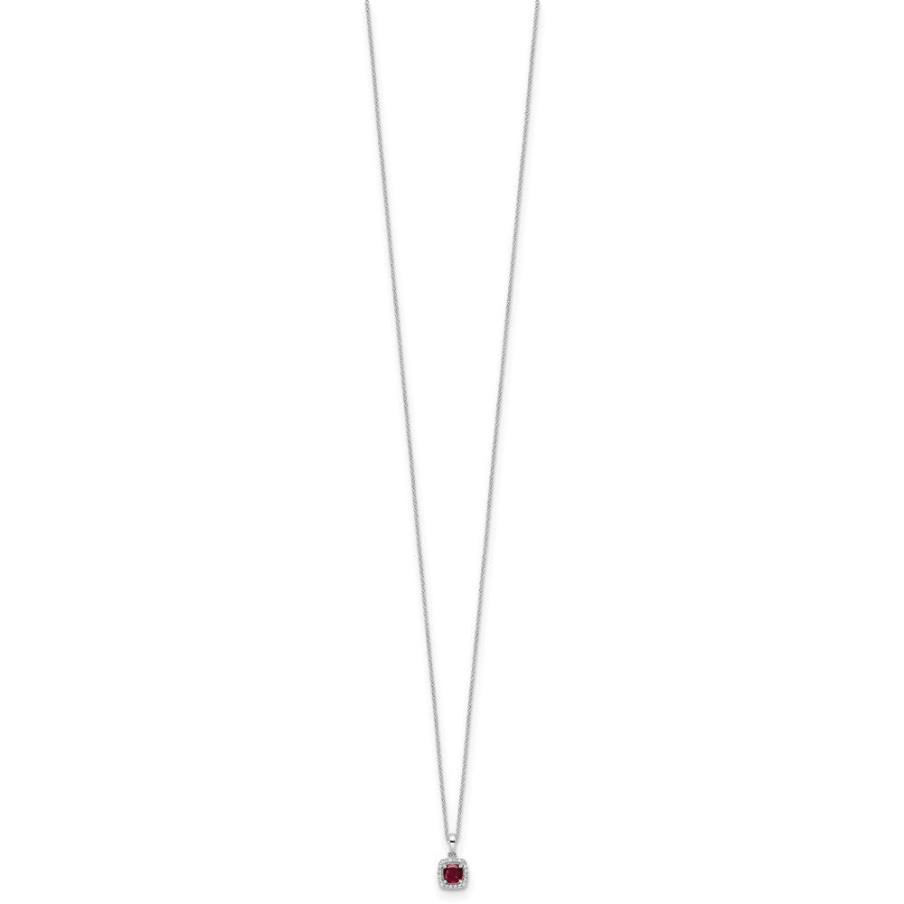 14k White Gold 1/10 carat Lab Grown Diamond VS/SI+ G+ and Created Ruby Complete 18 inch Pendant Necklace
