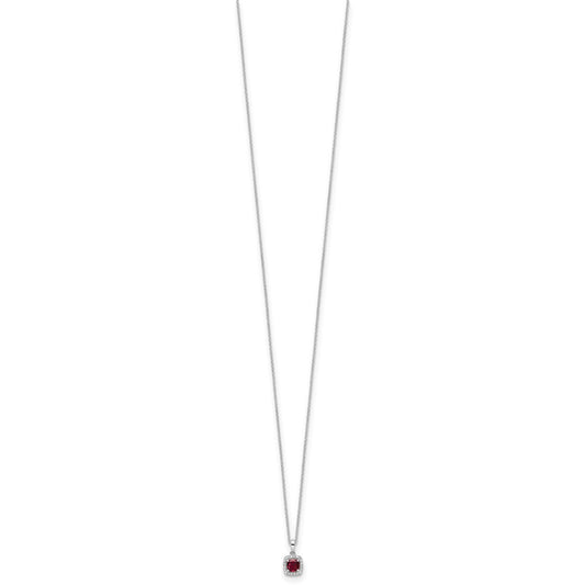 10k White Gold 1/10 carat Lab Grown Diamond VS/SI+ G+ and Created Ruby Complete 18 inch Pendant Necklace