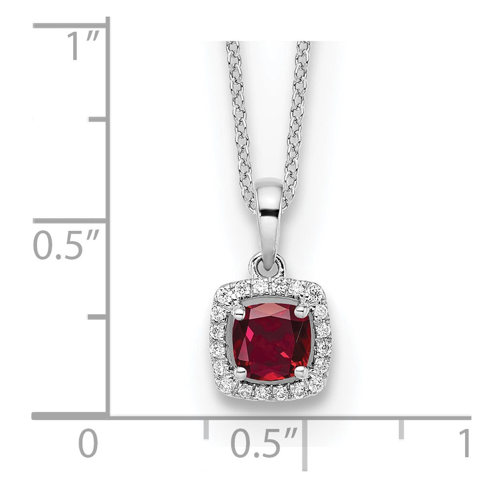 14k White Gold 1/10 carat Lab Grown Diamond VS/SI+ G+ and Created Ruby Complete 18 inch Pendant Necklace