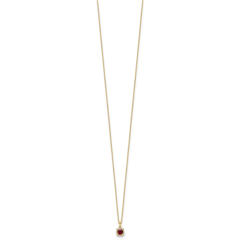 14k 1/10 carat Lab Grown Diamond VS/SI+ G+ and Created Ruby Complete 18 inch Pendant Necklace