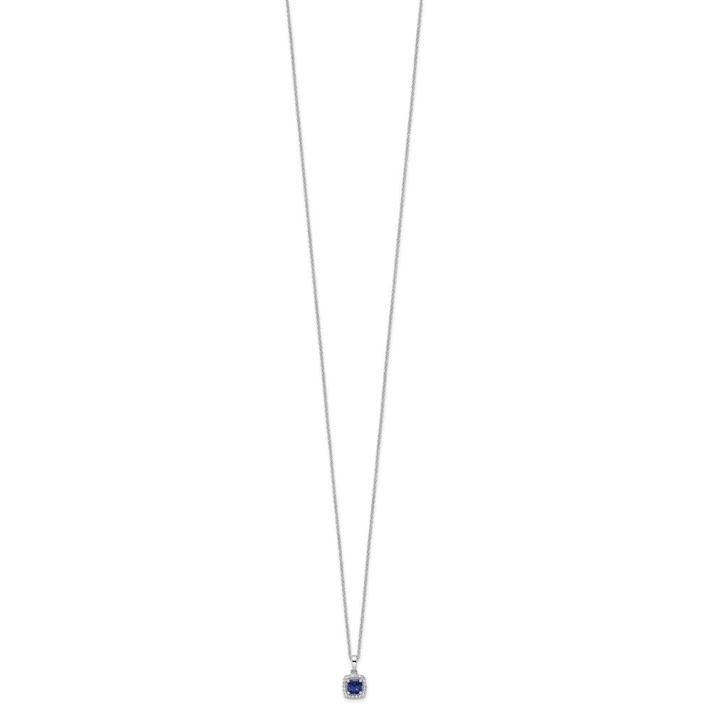 10k White Gold 1/10 carat Lab Grown Diamond VS/SI+ G+ and Created Sapphire Complete 18 inch Pendant Necklace