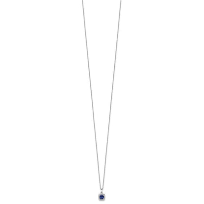 10k White Gold 1/10 carat Lab Grown Diamond VS/SI+ G+ and Created Sapphire Complete 18 inch Pendant Necklace