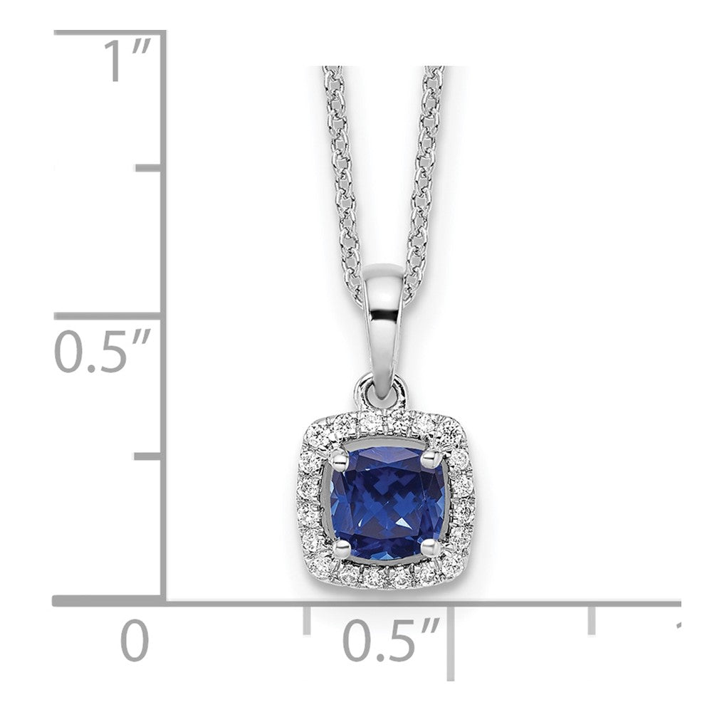 10k White Gold 1/10 carat Lab Grown Diamond VS/SI+ G+ and Created Sapphire Complete 18 inch Pendant Necklace