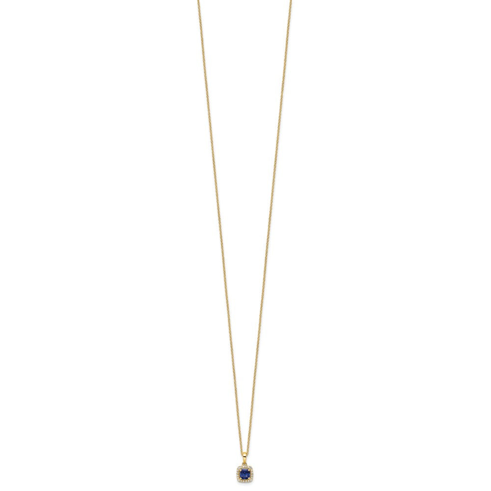 14k 1/10 carat Lab Grown Diamond VS/SI+ G+ and Created Sapphire Complete 18 inch Pendant Necklace