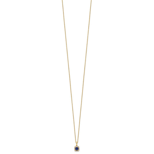 14k 1/10 carat Lab Grown Diamond VS/SI+ G+ and Created Sapphire Complete 18 inch Pendant Necklace