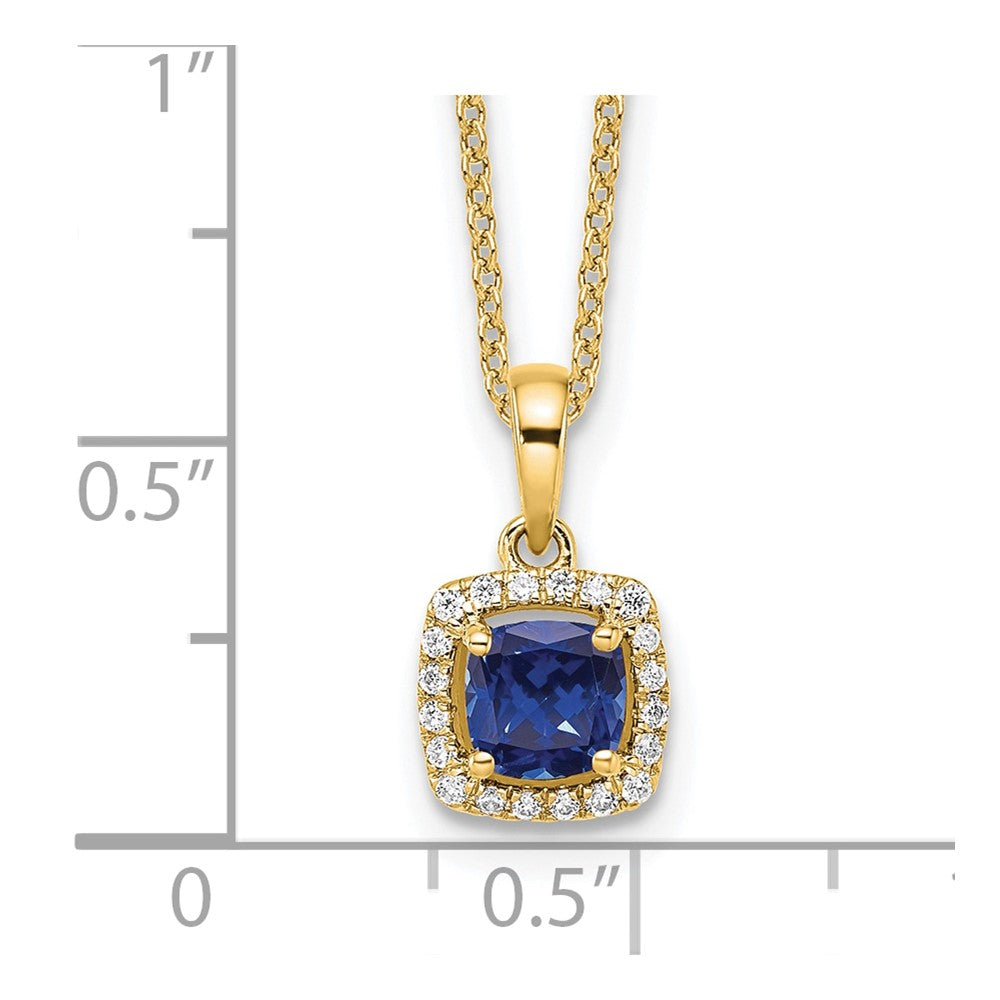 10k 1/10 carat Lab Grown Diamond VS/SI+ G+ and Created Sapphire Complete 18 inch Pendant Necklace