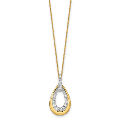 True Origin 14K Two Tone Yellow and White Gold 5/8 carat Lab Grown Diamond VS+ F+ 18 in Complete Teardrop Necklace