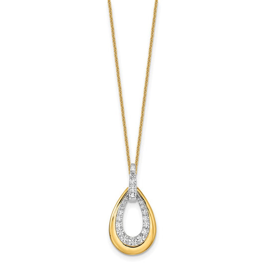 True Origin 14K Two Tone Yellow and White Gold 5/8 carat Lab Grown Diamond VS+ F+ 18 in Complete Teardrop Necklace