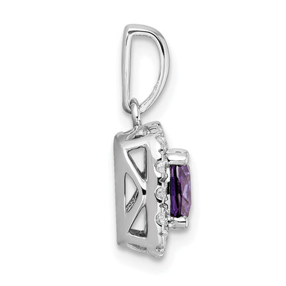 14k White Gold 1/4 carat Lab Grown Diamond VS/SI+ G+ February Birthstone Amethyst Halo Pendant