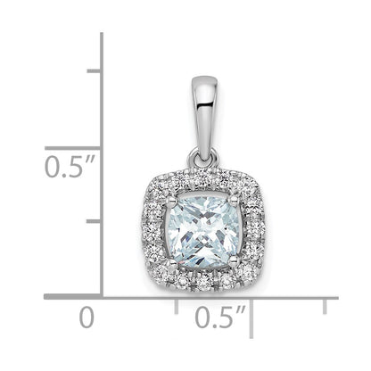 14k White Gold 1/4 carat Lab Grown Diamond VS/SI+ G+ March Birthstone Aquamarine Halo Pendant
