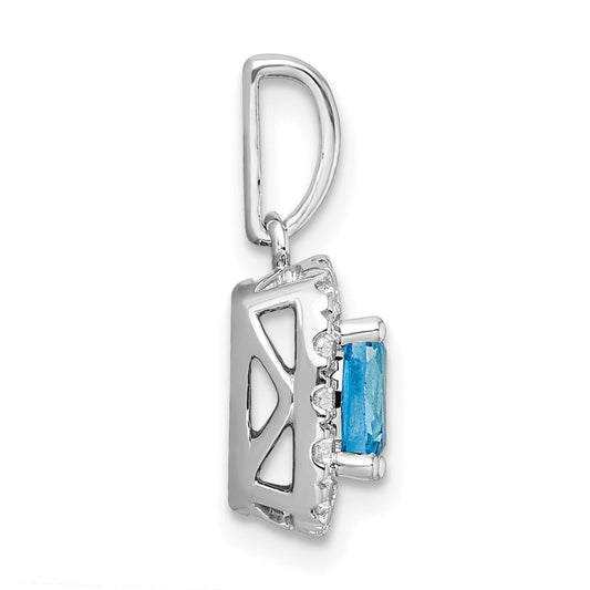 14k White Gold 1/4 carat Lab Grown Diamond VS/SI+ G+ December Birthstone Blue Topaz Halo Pendant