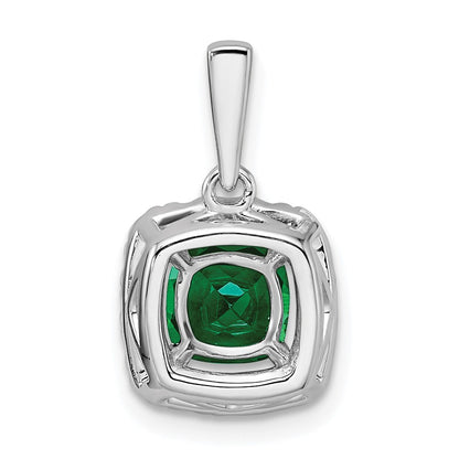 14k White Gold 1/4 carat Lab Grown Diamond VS/SI+ G+ May Birthstone Lab Created Emerald Halo Pendant