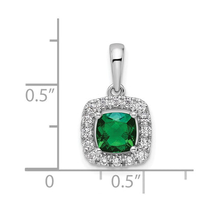 14k White Gold 1/4 carat Lab Grown Diamond VS/SI+ G+ May Birthstone Lab Created Emerald Halo Pendant