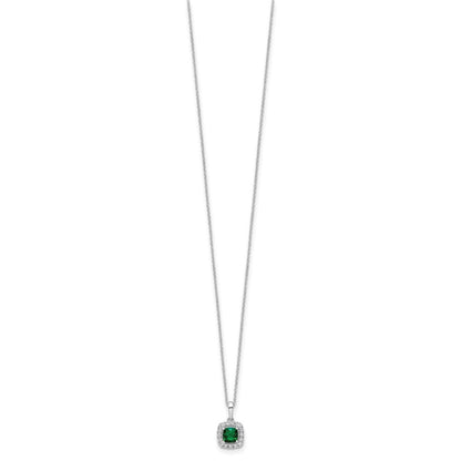 10k White Gold 1/4 carat Lab Grown Diamond VS/SI+ G+ and Created Emerald Complete 18 inch Pendant Necklace