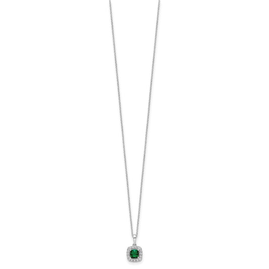 10k White Gold 1/4 carat Lab Grown Diamond VS/SI+ G+ and Created Emerald Complete 18 inch Pendant Necklace
