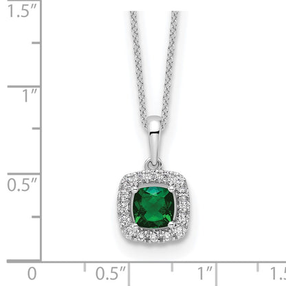 10k White Gold 1/4 carat Lab Grown Diamond VS/SI+ G+ and Created Emerald Complete 18 inch Pendant Necklace