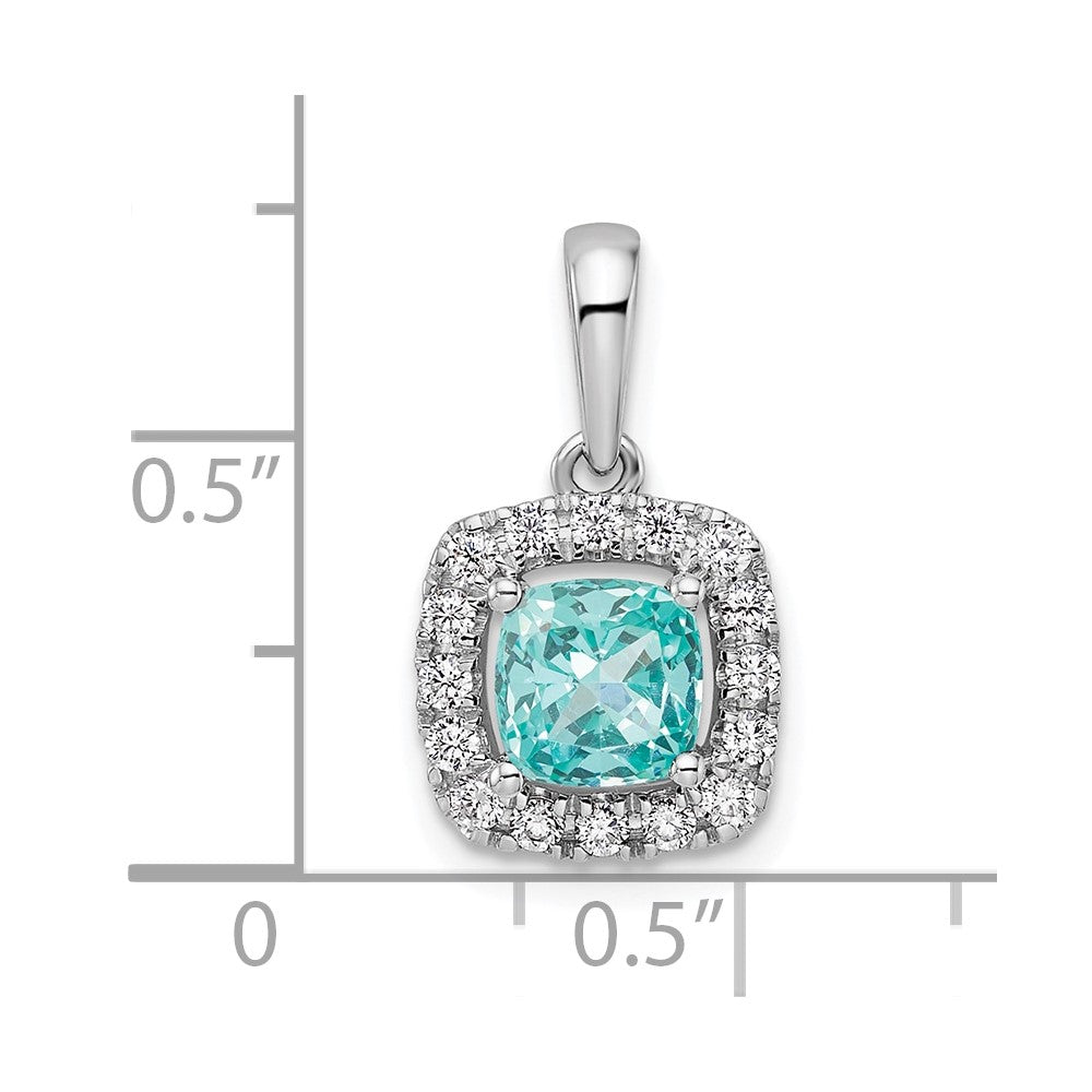 Pure Serenity 14k White Gold 1/4 carat Lab Grown Diamond VS/SI+ G+ and Lab Created Paraiba Halo Pendant