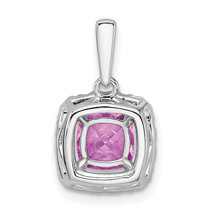 14k White Gold 1/4 carat Lab Grown Diamond VS/SI+ G+ October Birthstone Lab Created Pink Sapphire Halo Pendant