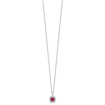 10k White Gold 1/4 carat Lab Grown Diamond VS/SI+ G+ and Created Ruby Complete 18 inch Pendant Necklace
