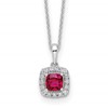 10k White Gold 1/4 carat Lab Grown Diamond VS/SI+ G+ and Created Ruby Complete 18 inch Pendant Necklace