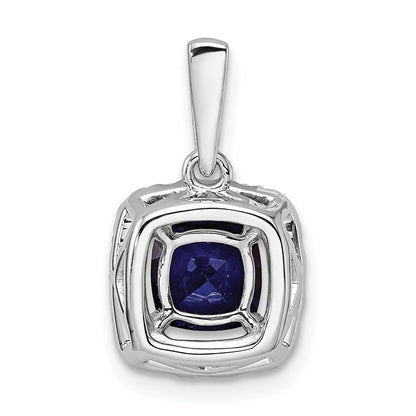14k White Gold 1/4 carat Lab Grown Diamond VS/SI+ G+ September Birthstone Lab Created Blue Sapphire Halo Pendant