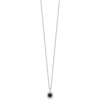 10k White Gold 1/4 carat Lab Grown Diamond VS/SI+ G+ and Created Sapphire Complete 18 inch Pendant Necklace