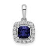 14k White Gold 1/4 carat Lab Grown Diamond VS/SI+ G+ September Birthstone Lab Created Blue Sapphire Halo Pendant