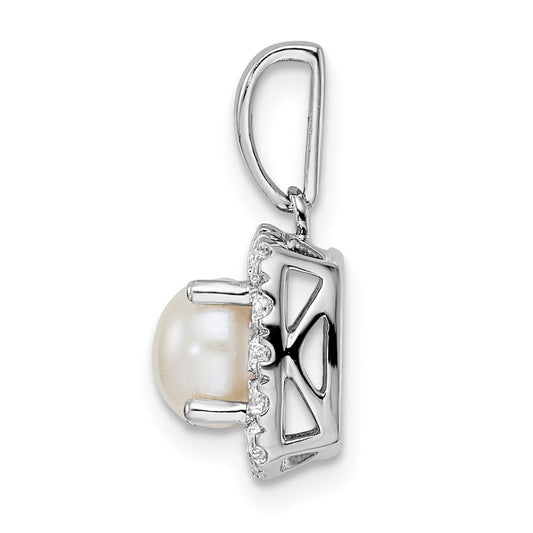 14k White Gold 1/4 carat Lab Grown Diamond VS/SI+ G+ June Birthstone Freshwater Cultered Pearl Halo Pendant