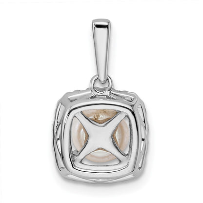 14k White Gold 1/4 carat Lab Grown Diamond VS/SI+ G+ June Birthstone Freshwater Cultered Pearl Halo Pendant