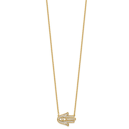 14k 1/4 carat Lab Grown Diamond VS/SI+ G+ Complete Hamsa 18 inch Necklace