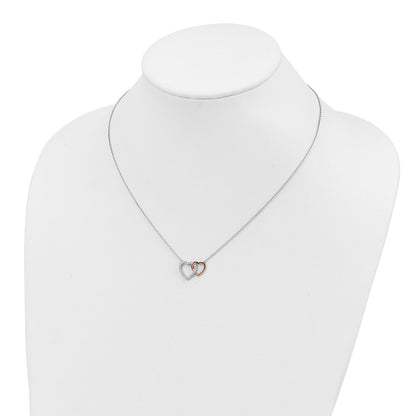 14k Two-Tone Rose and White Gold 1/5 carat Lab Grown Diamond VS/SI+ G+ Complete 18 inch Interlocking Heart Necklace