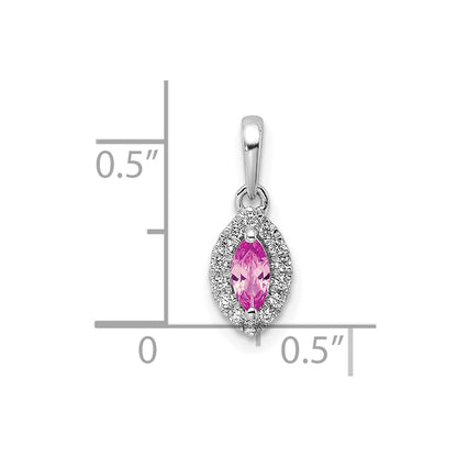 14k White Gold 1/10 carat Lab Grown Diamond VS/SI+ G+ and Lab Created Pink Sapphire October Birthstone Pendant