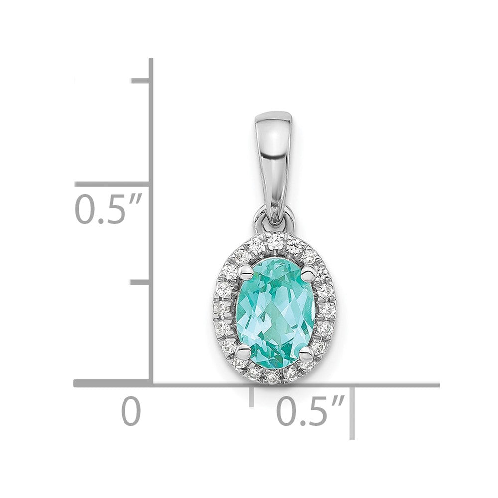 Pure Serenity 14k White Gold 1/10 carat Lab Grown Diamond VS/SI+ G+ and Lab Created Paraiba Teardrop Pendant