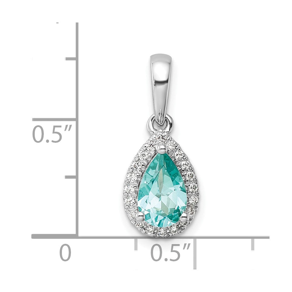 Pure Serenity 14k White Gold 1/8 carat Lab Grown Diamond VS/SI+ G+ and Lab Created Paraiba Pear Pendant